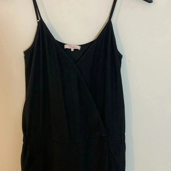 Parker Jumpsuit V Neck Ruched Hem Size XS 100% Silk Black - Picture 4 of 10
